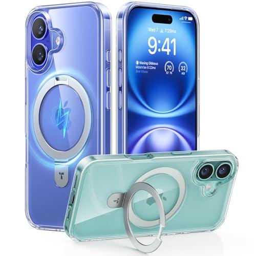 TORRAS Magnetic for iPhone 16 Case with Stand, Built-in Stand Compatible with MagSafe, 3X Military-Grade Protection, Translucent Slim Phone Case for iPhone 16 6.1'', Crystal Clear