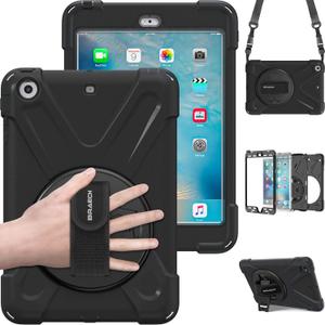 BRAECN for iPad mini 3/ Mini 2 Case,Heavy Duty [Shock Proof for Kids Case] -360 Degrees Swivel Stand and Hand Grip Strap/a Shoulder Strap for iPad mini 1 2 3 - Black