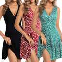 Chongbaijia 3 Pack Summer Dresses for Women 2025 Sleeveless Sexy Wrap V Neck Floral Sundress Tank Dress (Size XL) (Black/Red/Green)