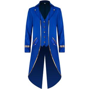 IBTOM CASTLE Men's Steampunk Vintage Tailcoat Jacket Gothic Medieval Victorian Frock Button Down Swallow Coat Uniform Costume (Blue, XL)