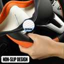 Microfiber Leather D Shaped Steering Wheel Cover, Breathable, Anti Slip, 13.5 inch to 14 inch, Black with Orange