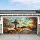 Fall Thanksgiving Garage Door Banner 13x6ft Thanksgiving Theme Backdrop Farmhouse Fall Backdrop Decor Cross Pumpkins Sunflowers Photo Prop Background for Autumn Yard Outdoor Decor