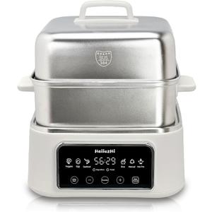 Electric Food Steamer 12.7QT, Double-Tier 8-in-1 Vegetable & Meal Steamer, Stainless Steel, Timer & Keep Warm, Boil-Dry Protection, Healthy Cooking Kitchen Steamer