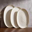 famiware Serving Platter, Oval 15.59/14.3/12.9inch Serving Dishes for Entertaining, Serving Bowls, Microwave Safe, Stoneware Serving Trays for Party, Food, Turkey, Cheese, Ocean Series, Vanilla White