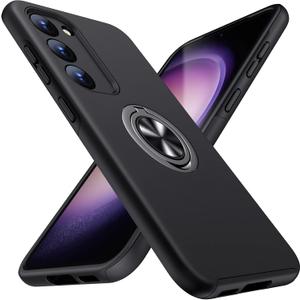 JAME for Samsung Galaxy S23 Case, Slim Soft Bumper With Ring Holder Kickstand, Shockproof Protective Cover [NOT for S23 Plus & Ultra], 6.1", Black