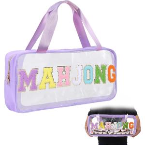 American Mahjong Bag with Handle,21x9.5 Inches Zippered Mahjong Bag with Embroidered Letters Empty Mahjong Tiles Accessories Easy Carry