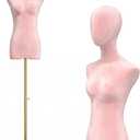 Female Dress Form, Pink Velvet Mannequin Body with Metal Stand, Detachable Dress Form for Retail Clothing Shops, Trade Shows, Online Boutiques, Craft Shows, Jewelry Display, Height Adjustable