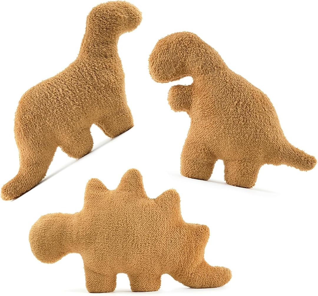 3 Packs Dino Nugget Pillow Set, Funny Chicken Nugget Plushie Birthday Gift, Dino Decorative Throw Pillow for Kids Room Decor, Dinosaur Stuffed Animal Idea Birthday Gift for Teens Kids and Adult (Small)