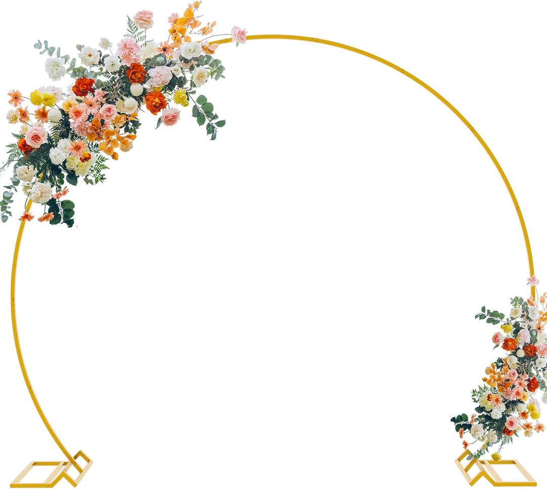 Fomcet 7.2FT Round Backdrop Stand Gold Metal Circle Balloon Arch Frame Large Wedding Arch Stand for Birthday Party Anniversary Valentine Wedding Ceremony Decorations