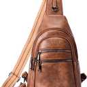 YEWSEA 8L Sling Bag For Women Men Backpack Crossbody Fanny Pack Travel Shoulder Bags Purse Handbag Gifts For Her PU Leather Brown