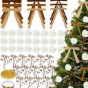 78 Pcs Neutral Christmas Tree Decoration Set with 25pcs Brown Velvet Bows 25pcs White Foam Rose 26pcs Gold Berries Picks Pearl Garland Vintage Christmas Ornaments for Holiday Xmas Decor