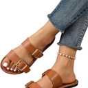 Verdusa Women's Buckle Sandals Summer Slides Open Toe Beach Outdoor Sandal Shoes (6.5, Brown)