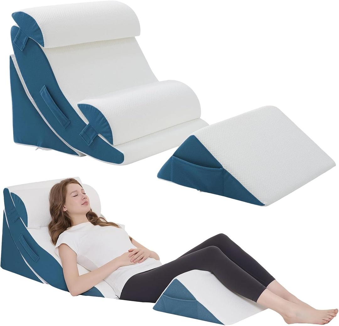 Wedge Pillow Set for After Surgery  5PCS Orthopedic Bed Wedge Pillow Set for Sleeping, Body, Back and Leg Pain Relief Comfortable & Adjustable Support Pillows-Anti Snoring (Blue)