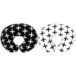 Premium Quality 2 Pack Nursing Pillow Covers by Mila Millie - Nordic Swiss Black & White Cross Unisex Design Slipcovers - 100% Cotton Hypoallergenic (Black & White)