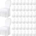Oudain Chair Slip Covers with Skirt Wedding Long Stretch Spandex Dining Chair Cover Protectors Removable and Washable for Hotel and Wedding Ceremony(White,50 Pieces)