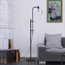 Antho Height-Adjustable Floor Lamp with Glass Shade in Blackened Bronze/Seeded