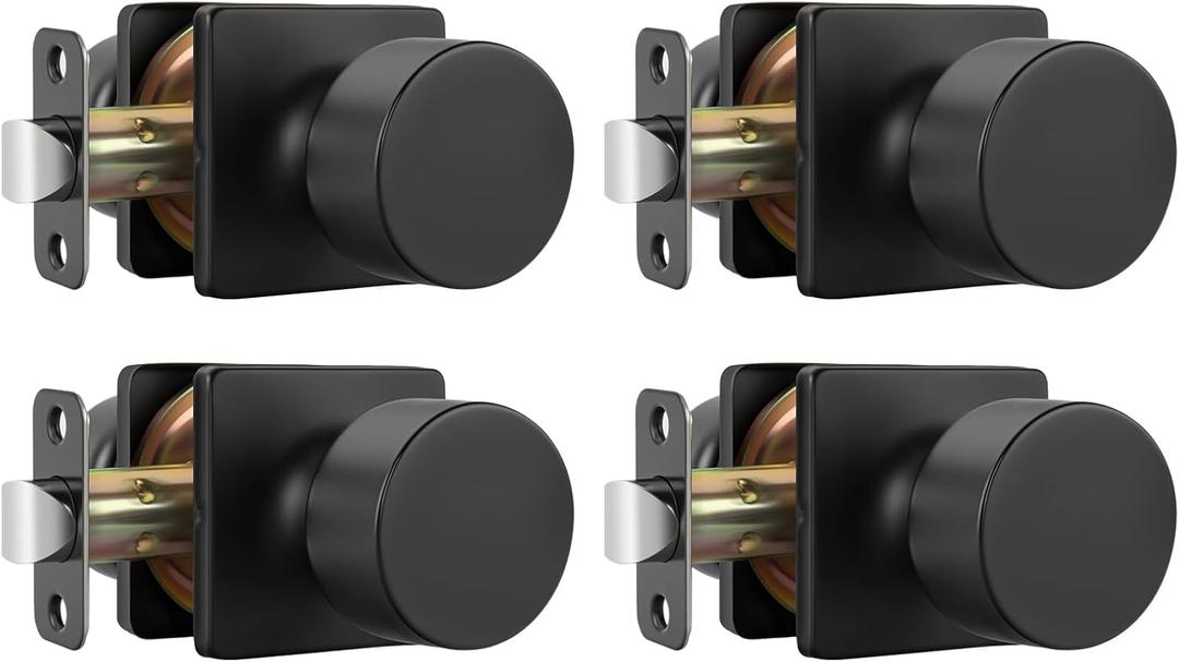 Goldenwarm Matte Black Closet Door Knobs, Passage Door Knobs Interior Hallway, Black Closet Door Knob No Lock 4 Pack