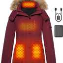 Graphene Heated Jacket for Women with Large Capacity Battery Pack Waterproof Windproof (Small, Burgundy)