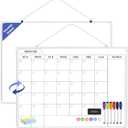 Monthly Whiteboard Calendar for Wall, 24" x 18" Dry Erase Board with Plastic Frame, Hanging Dry Erase Calendar with 3 Mini Sticky Notes for Kitchen Planner, Memo, Home and Office, White