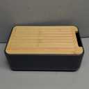 Bread Box  Extra Thick Steel Bread Bin with Bamboo Cutting Board Lid & Drawstring Bread Bag - Modern Scandinavian Metal Box for Kitchen Countertop, Sourdough & Homemade Bread - Black