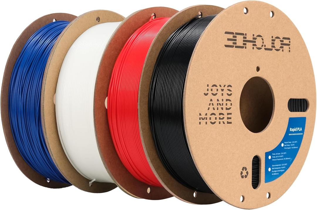 High Speed Printer Filament 1.75mm 1kg*4 Cardboard Spool Rapid PLA to 5X Faster Printing Filament PLA Dimensional Accuracy +/- 0.02 mm Fits for Most FDM 3D Printer -Black, White, Blue, Red