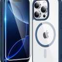 FNTCASE for iPhone 16 Pro-Max Case: Clear Magnetic Phone Cases with Screen Protector Compatible with Magsafe Slim Anti Yellowing Rugged Shockproof Protective Transparent Cell Phone Cover (B-Blue)