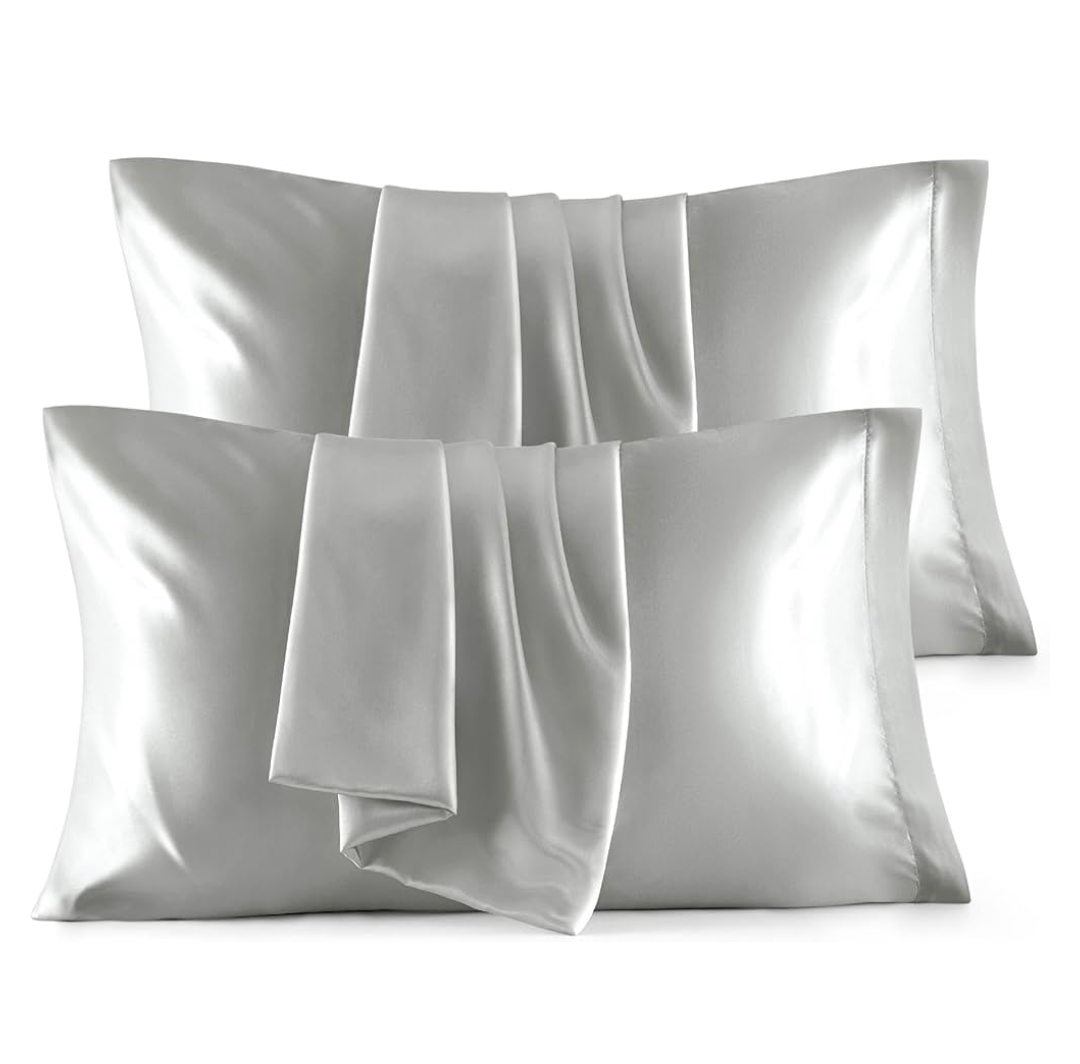 Bedsure Satin Pillowcase Standard Set of 4 - Silver Grey Silky Pillow Cases for Hair and Skin 20x26 Inches, Pillow Covers with Envelope Closure, Gifts for Women Men