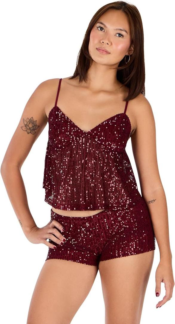 Forever 21 Women's Babydoll Top With Ao Sequins, Burgundy, Large