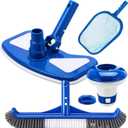 Potchen 4 Pcs Pool Cleaning Kit for Above Ground, Includes Vacuum Head, Brush Head, Mesh Skimmer Net and Pool Chlorine Floater, Perfect for Spa Hot Tub Walls Floors Maintenance(Round Corner)