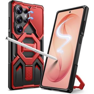 TONGATE for Samsung Galaxy S26 Ultra Case with Magnetic Stand, Compatible with MagSafe [Built-in Camera Cover & Ring Holder][Military-Grade Protection] Anti-Slip Rugged Phone Case for S26 Ultra, Red