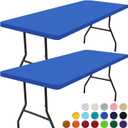 Smiry 2 Pack Rectangle Picnic Table Cloth, Waterproof Elastic Fitted Tablecloths, Washable Polyester Rectangular Patio Table Cover for Camping, Indoor and Outdoor (Blue, 30"x72")