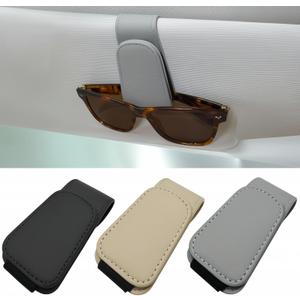 Car Sunglasses Holder, Sun Visor Eyeglass Holder Magnetic Clip Leather, 1 Pack Gray