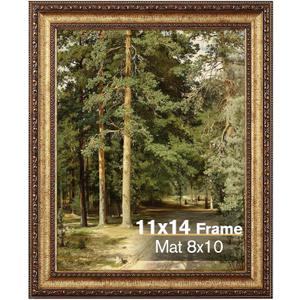 Splinterix 11x14 Gold Picture Frame, Ornate Vintage Picture Frames for Wall or Tabletop Display, 11 x 14 Photo Frame Gold with Real Glass, Display Poster 8x10 with Mat or 11x14 without Mat for Antique Dco