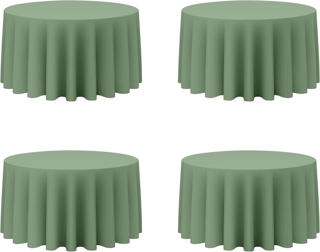 BRILLMAX 4 Pack Sage Green Round Tablecloths 120 Inch for 60” Tables - 150 GSM Polyester Fabric, Floor Length Drop, Water, Stain & Wrinkle Resistant Cloth Cover for Wedding Reception Banquet Dining