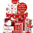 Spiareal 15 Pcs Valentine's Day Tiered Tray Decor Set Red Heart Love Wooden Signs Rustic Farmhouse Tray Signs Valentine Day Table Decorations for Romantic XOXO Home Kitchen Shelf Decor(Red, White)