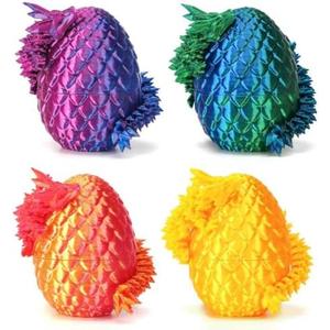 Mini 3D Printed Dragon Eggs with Dragon Inside, Articulated Crystal Dragons 3D Printed Animals Easter Egg Fillers, Easter Basket Stuffers Christmas Fidget Toys Gifts for Kids (4pcs-wihtoutkeychain)