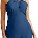 HYPERFIRE Women's Elegant Satin Mini Dress Criss Cross Halter Wedding Guest Dresses Short Formal Dress size medium