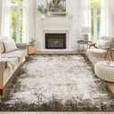 Large 6x9 Area Rugs for Living Room, Modern Bordered Abstract Washable Bedroom Rug Soft Non-Slip Low Pile Boho Area Rug Throw Carpet for Dining Room Home, Brown