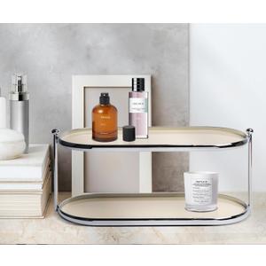 2 Tier Metal Frame Perfume Organizer in Stylish,and Minimalist Perfume Tray-Elegant Countertop Display Shelf for Skincare,Makeup,Trinket for Dresser,Vanity,Bathroom (Creamy White)