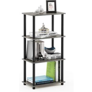 Furinno Turn-N-Tube No Tool 4-Tier Storage Shelf, Narrow, French Oak Grey/Black, 4-Tier Round Tube