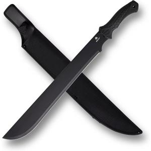 REAT Machete Heavy Duty with Sheath, 24-inch Full Tang 420 Stainless Steel Blade, Non-slip Rubber Handle for Yard Work, Cutting Trees, Camping, Outdoor (Black)