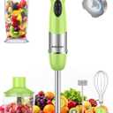 Immersion Blender Handheld 1000W 5 in 1 Corded Stick Hand Blender Kitchen with 12 Speed, BPA-Free, Mixing Beaker, Chopper, Whisk, Milk Frother, Perfect Emulsifier for Soup, Baby Food, Sauce, Puree (Green)