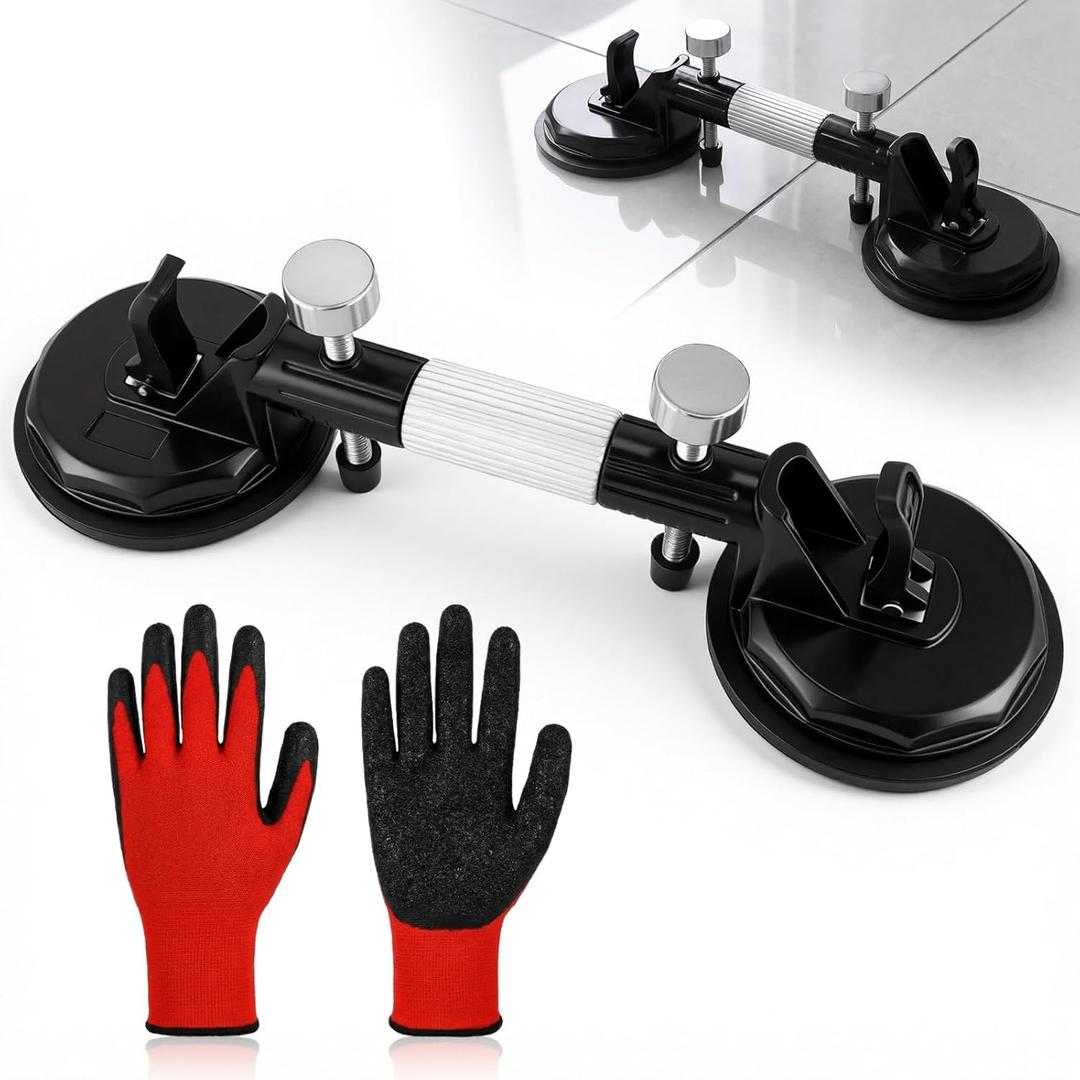 Floor Suction Cup Tool Adjustable Granite Seam Setter with Vacuum Suction Cups and Gloves, Vacuum Glass Puller for Seam Joining and Leveling, Floor Fixer Tool for Granite Marble Glass