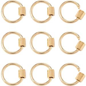 FASHEWELRY 10Pcs Brass Screw Carabiner Lock Charms Golden Round Ring Necklace Lock Clip Charms for DIY Jewelry Making, 20x19x2mm