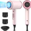 slopehill Professional Ionic Hair Dryer, Powerful 1800W Fast Drying Low Noise Blow Dryer with 2 Concentrator Nozzle 1 Diffuser Attachments for Home Salon Travel (Pottery Pink and Rose Gold)