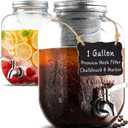 1 Gallon Cold Brew Coffee Maker - 3rd Generation Fine Mesh Filter - Stainless Steel Spigot - Extra Thick Large Glass Mason Jar Drink Dispenser Carafe, Iced Coffee Maker & Sun Tea Pitcher with Infuser.