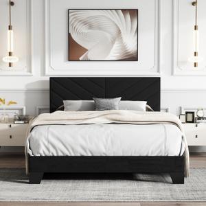 Full Size Upholstered Platform Bed, Full Bed Frame with Tufted Headboard, Sturdy Frame and Wooden Slats, Silent Operation, No Spring Mattress Required, Easy Assembly, Black Full Size Upholstered Platform Bed, Full Bed Frame with Tufted Headboard, Sturdy Frame and Wooden Slats, Silent Operation, No Spring Mattress Required, Easy Assembly, Black