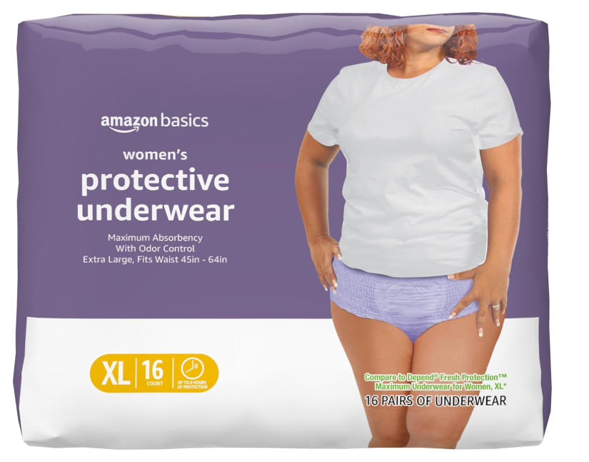 Amazon Basics Postpartum Incontinence Underwear for Women, Maximum Absorbency, Disposable, Bladder Leak Protection, Odor Control, Comfortable Fit, XX-Large, Lavender, 48 Count (3 Packs of 16)