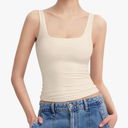 PUMIEY Women's Square Neck Tank Top Sleeveless Double Lined Basic Tops Sharp Collection (Size S)