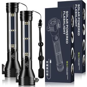 Otdair Solar/Rechargeable LED Flashlight, Multi Function Ultra Bright Flashlight, Emergency Strobe Light, USB-C Rechargeable, Survival Gear and Supplies, 5 Modes for Outdoor, Camping, Hiking, 2 Pack